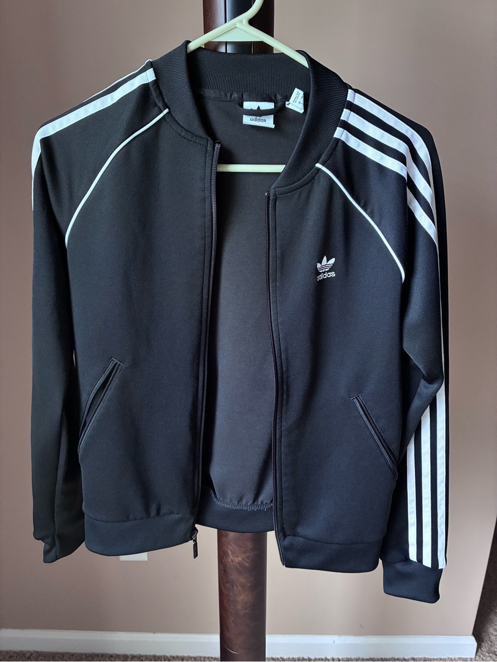 adidas Black Bomber Jacket with White Stripes and Trefoil